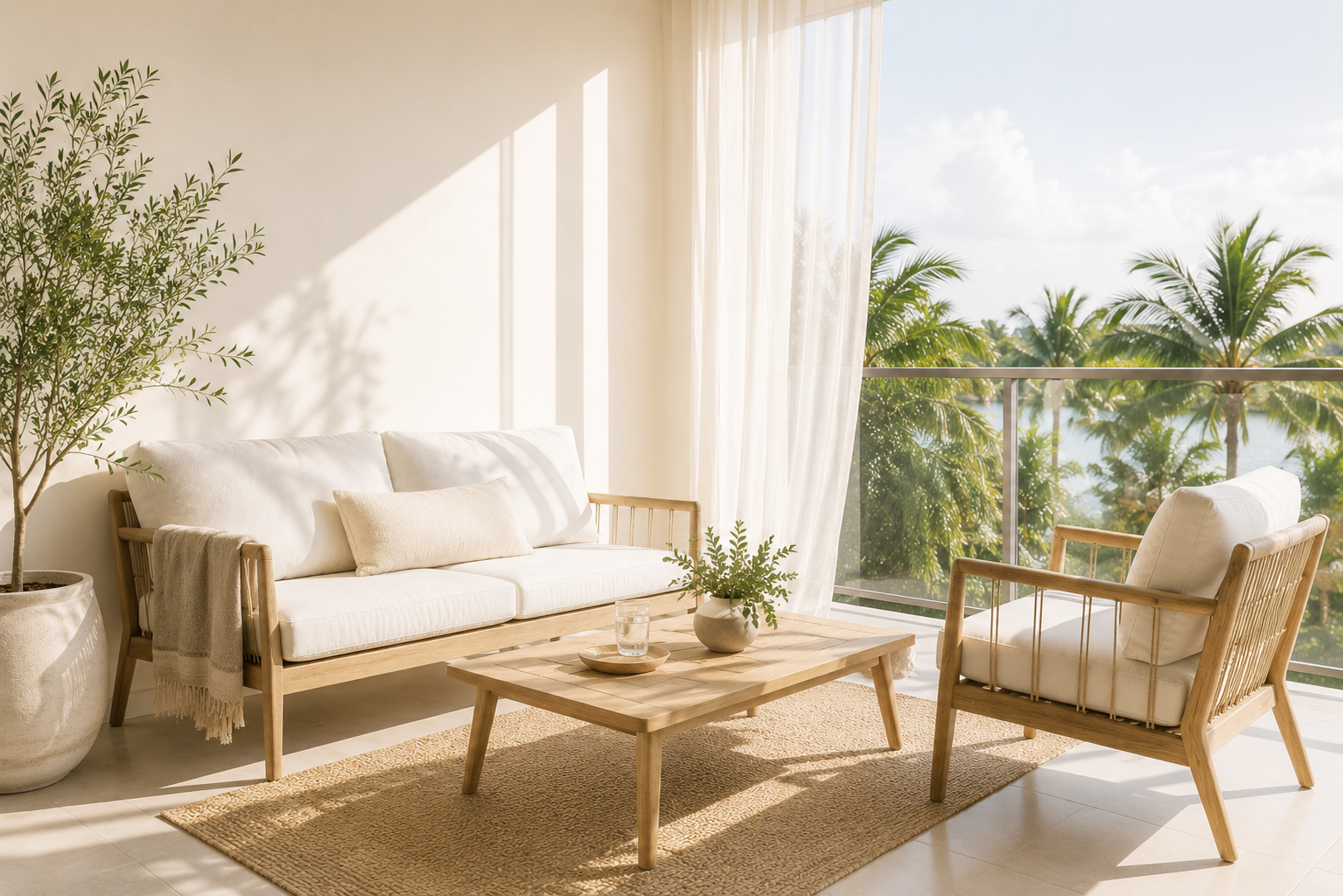 Beige living space with a sofa